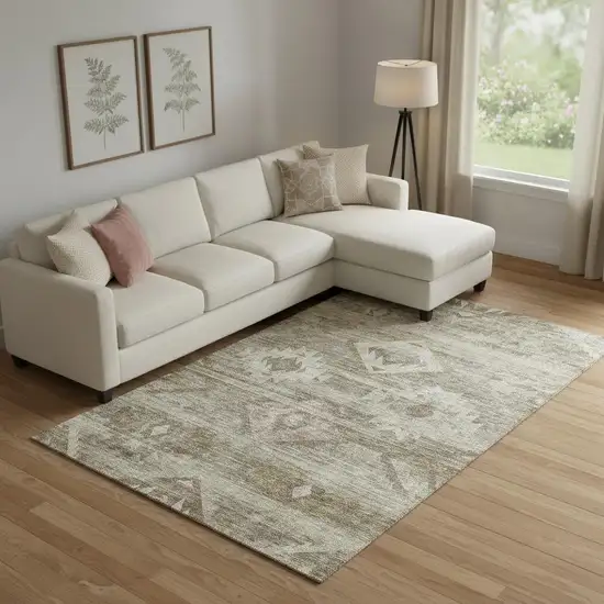 Brown And Beige Southwestern Washable Area Rug With UV Protection Photo 1