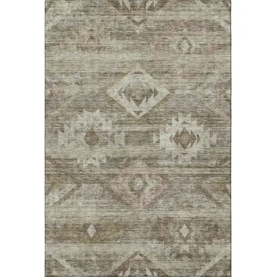 Brown And Beige Southwestern Washable Area Rug With UV Protection Photo 3