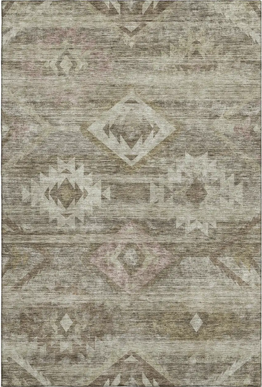 Brown And Beige Southwestern Washable Area Rug With UV Protection Photo 1