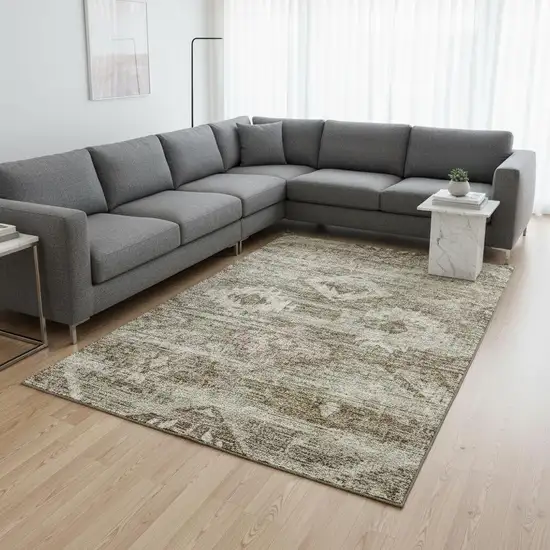 Brown And Beige Southwestern Washable Area Rug With UV Protection Photo 2