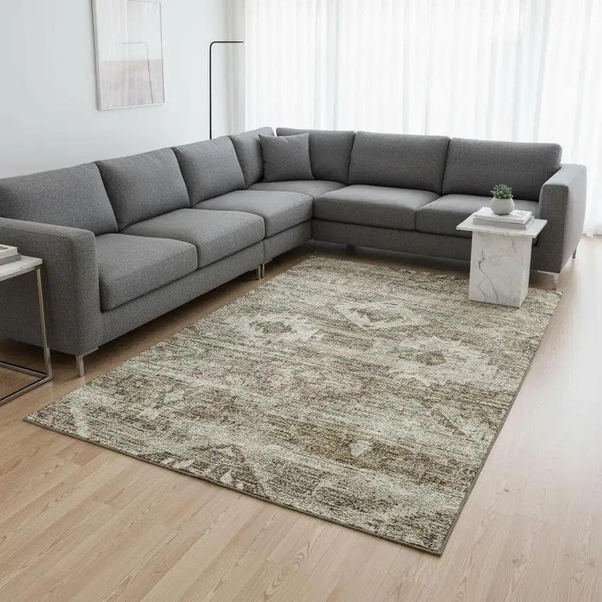 Brown And Beige Southwestern Washable Area Rug With UV Protection Photo 2