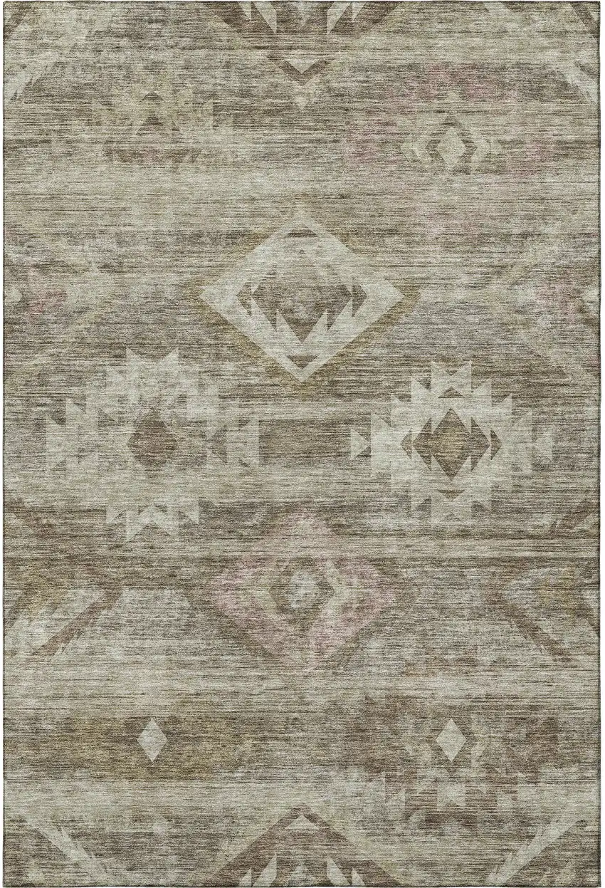 Brown And Beige Southwestern Washable Area Rug With UV Protection Photo 4