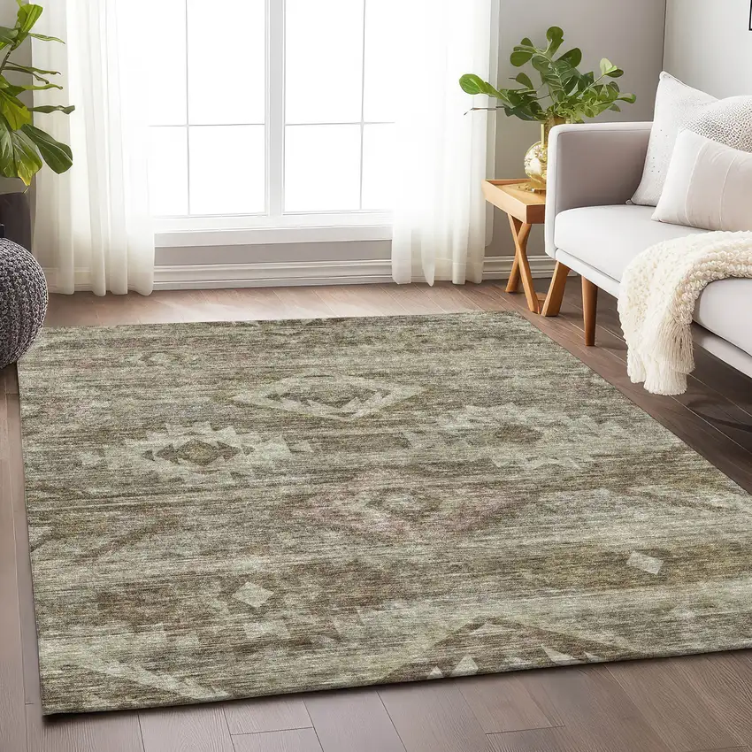 Brown And Beige Southwestern Washable Area Rug With UV Protection Photo 6