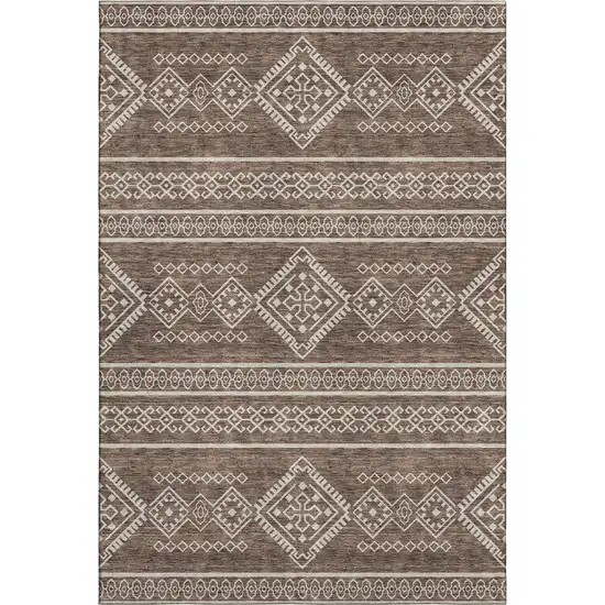 Brown And Beige Southwestern Washable Area Rug With UV Protection Photo 1