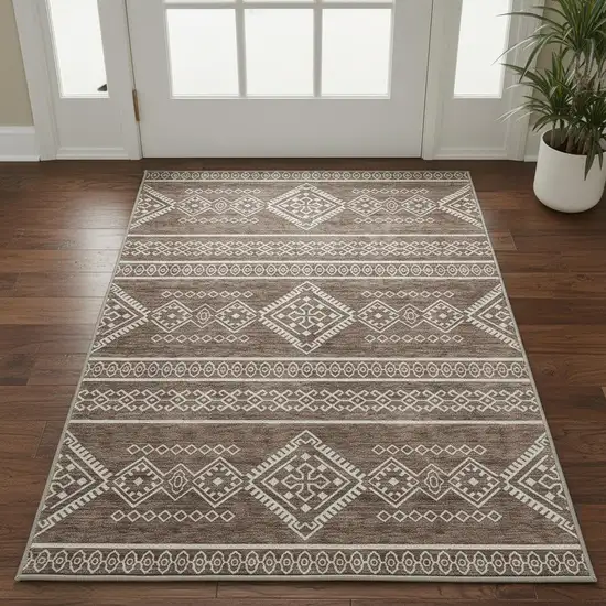 Brown And Beige Southwestern Washable Area Rug With UV Protection Photo 2