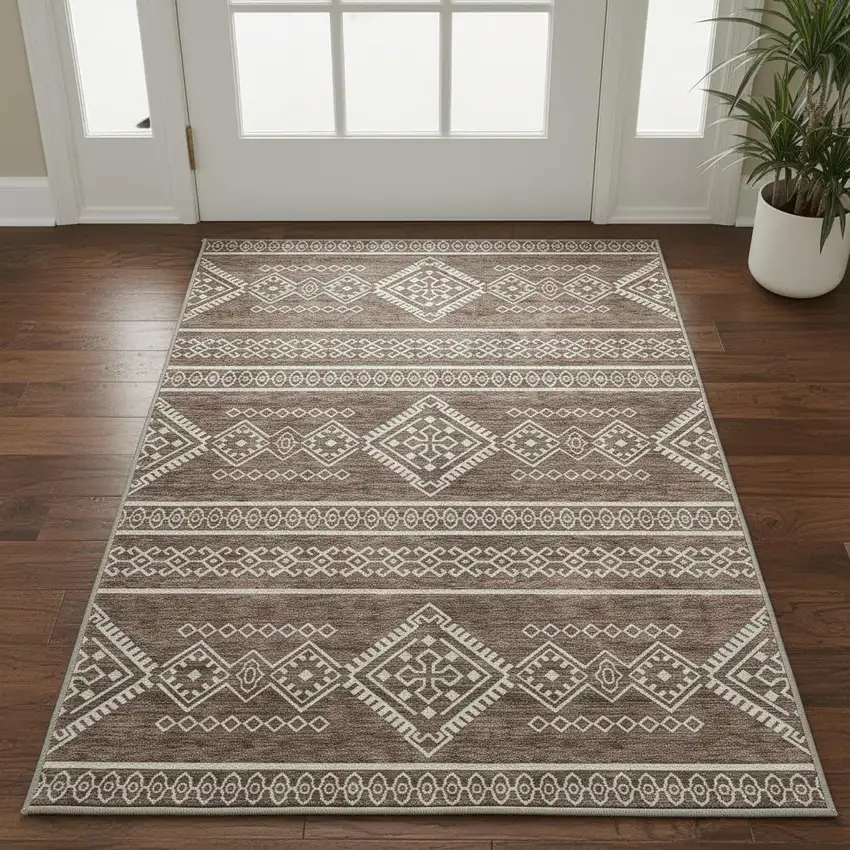 Brown And Beige Southwestern Washable Area Rug With UV Protection Photo 2