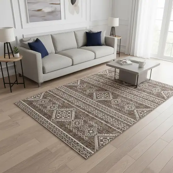 Brown And Beige Southwestern Washable Area Rug With UV Protection Photo 2