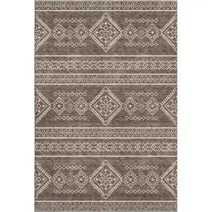 Photo of Brown And Beige Southwestern Washable Area Rug With UV Protection