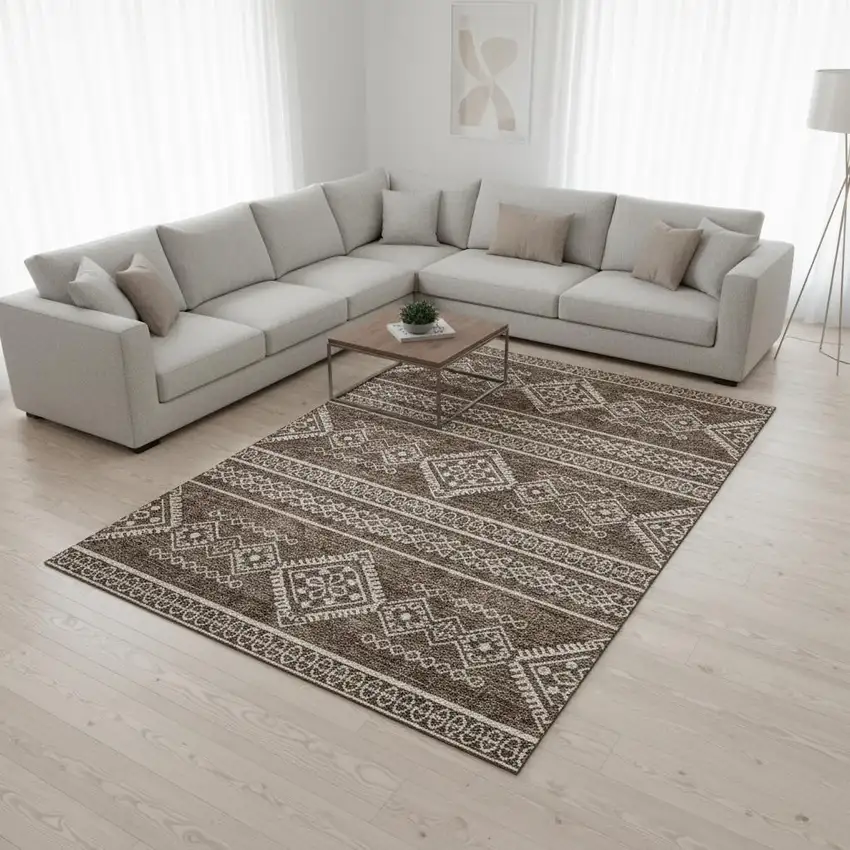 Brown And Beige Southwestern Washable Area Rug With UV Protection Photo 2