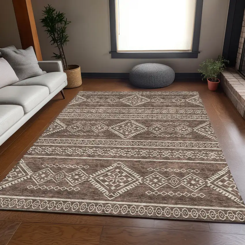 Brown And Beige Southwestern Washable Area Rug With UV Protection Photo 6