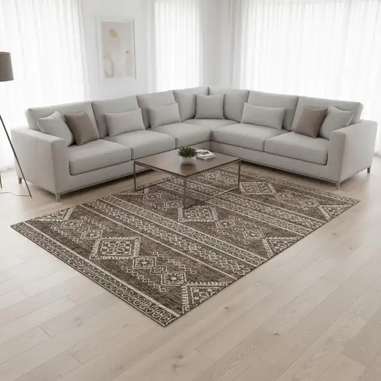 Brown And Beige Southwestern Washable Area Rug With UV Protection Photo 2