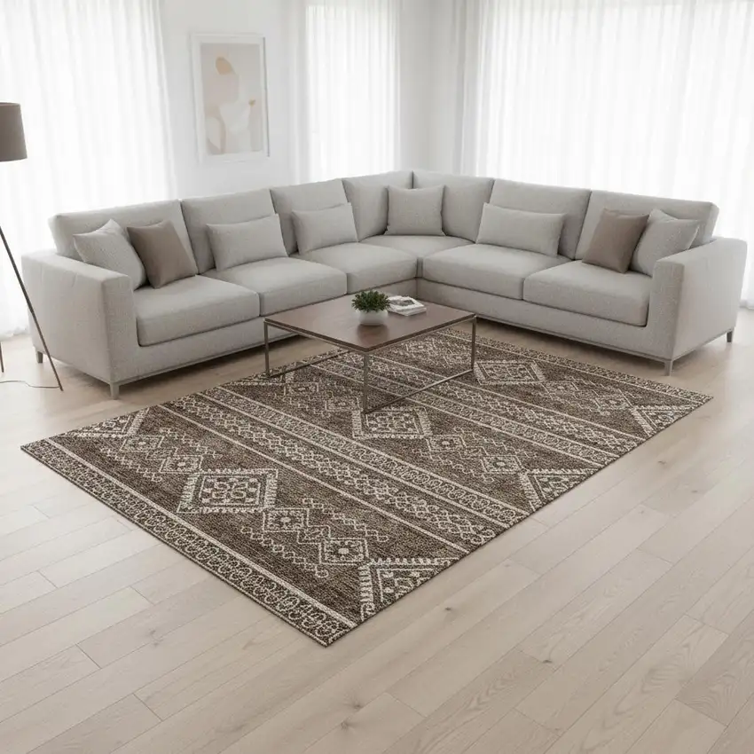 Brown And Beige Southwestern Washable Area Rug With UV Protection Photo 2