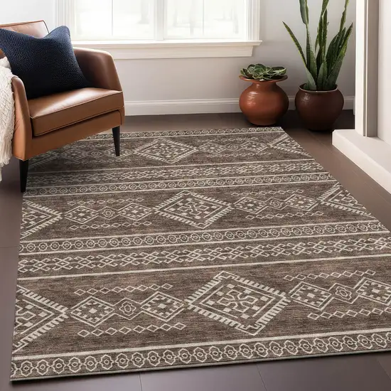 Brown And Beige Southwestern Washable Area Rug With UV Protection Photo 5