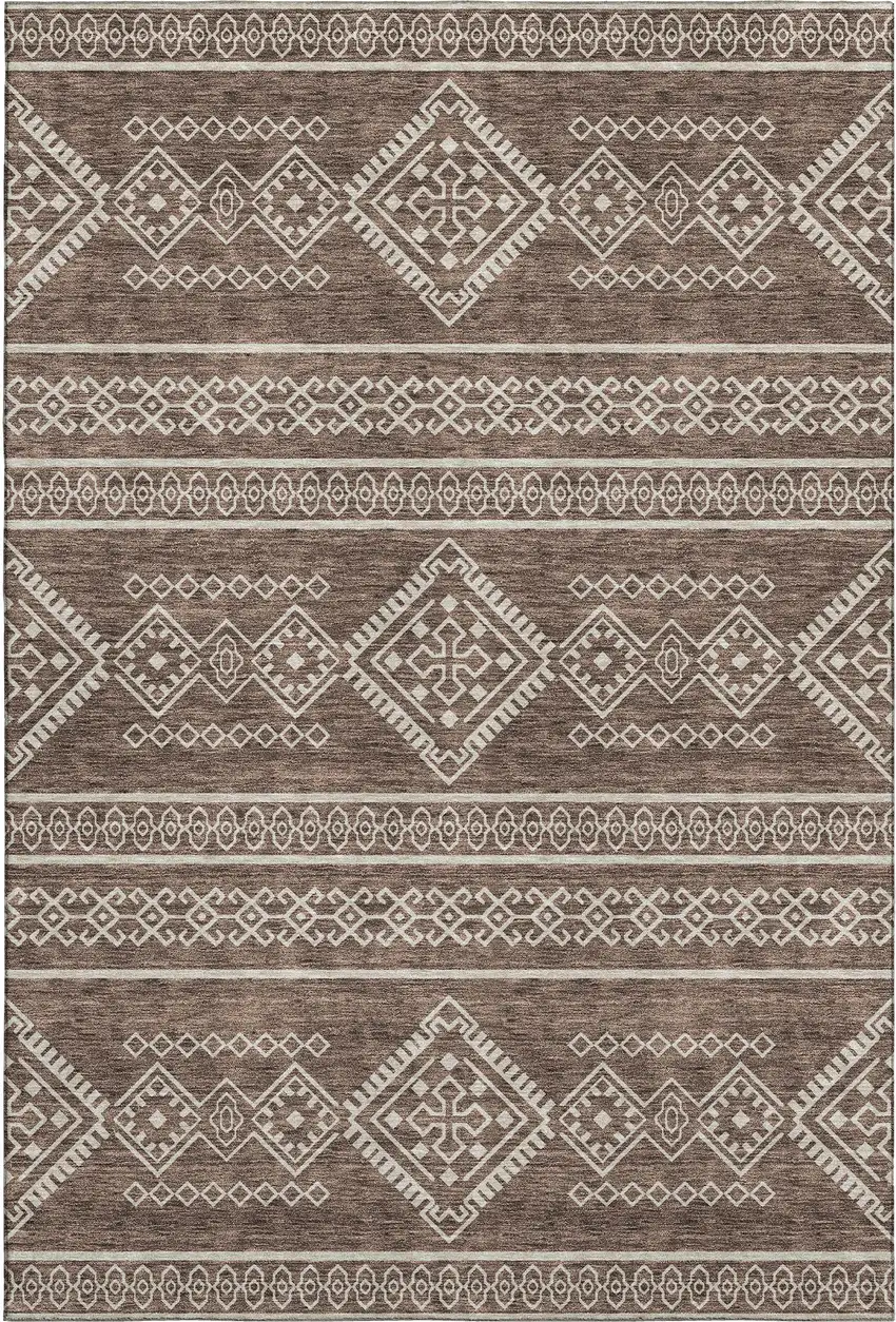 Brown And Beige Southwestern Washable Area Rug With UV Protection Photo 1