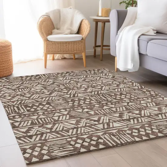 Brown And Beige Southwestern Washable Area Rug With UV Protection Photo 5