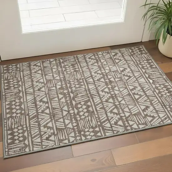 Brown And Beige Southwestern Washable Area Rug With UV Protection Photo 2
