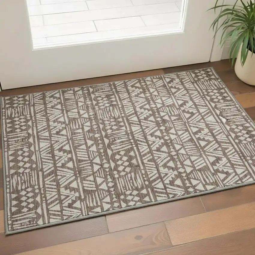 Brown And Beige Southwestern Washable Area Rug With UV Protection Photo 2