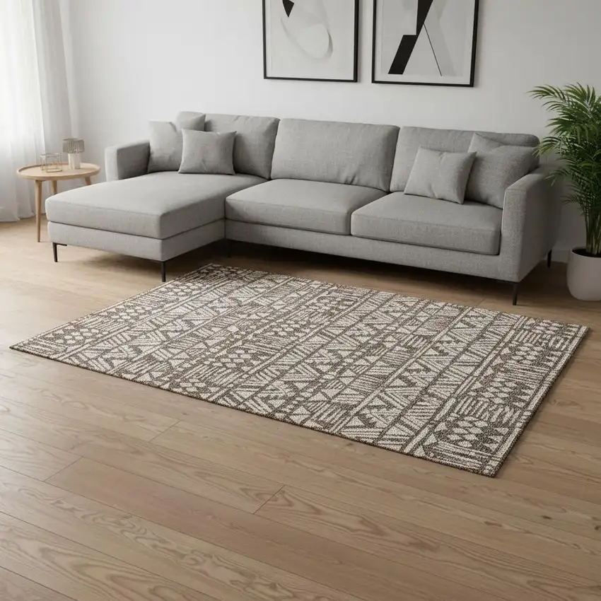 Brown And Beige Southwestern Washable Area Rug With UV Protection Photo 2