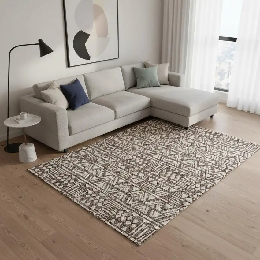 Brown And Beige Southwestern Washable Area Rug With UV Protection Photo 2