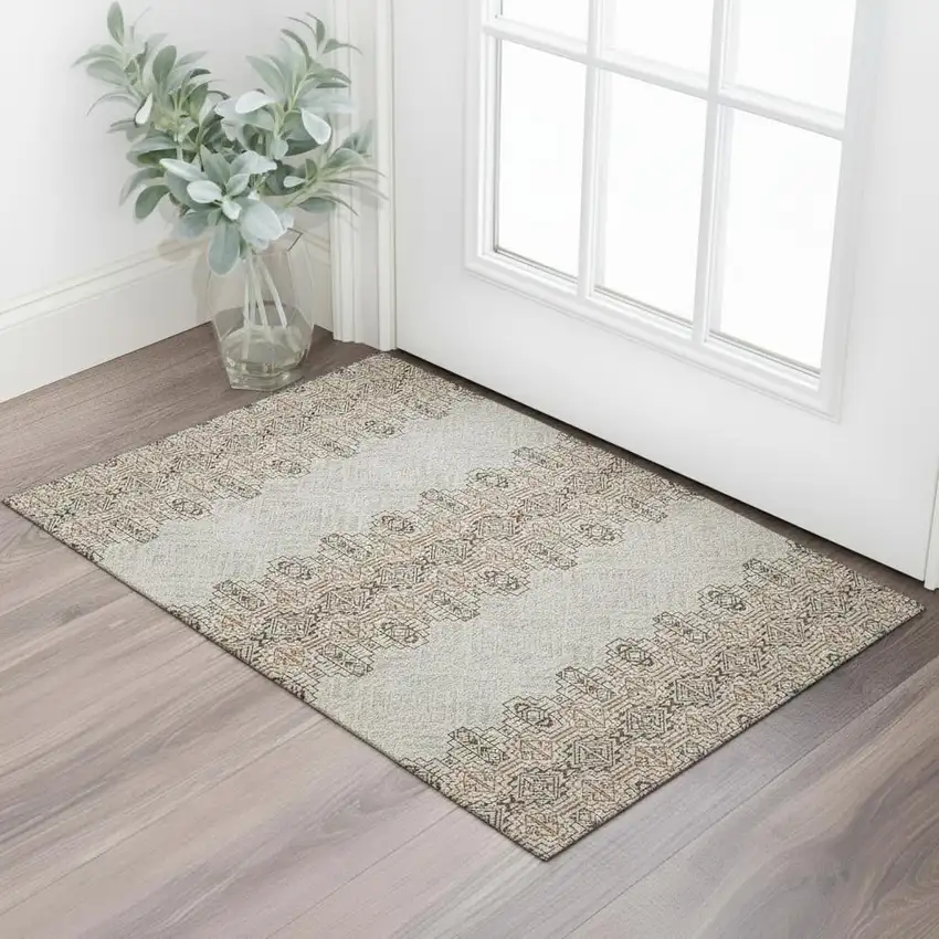 Brown And Beige Southwestern Washable Area Rug With UV Protection Photo 2