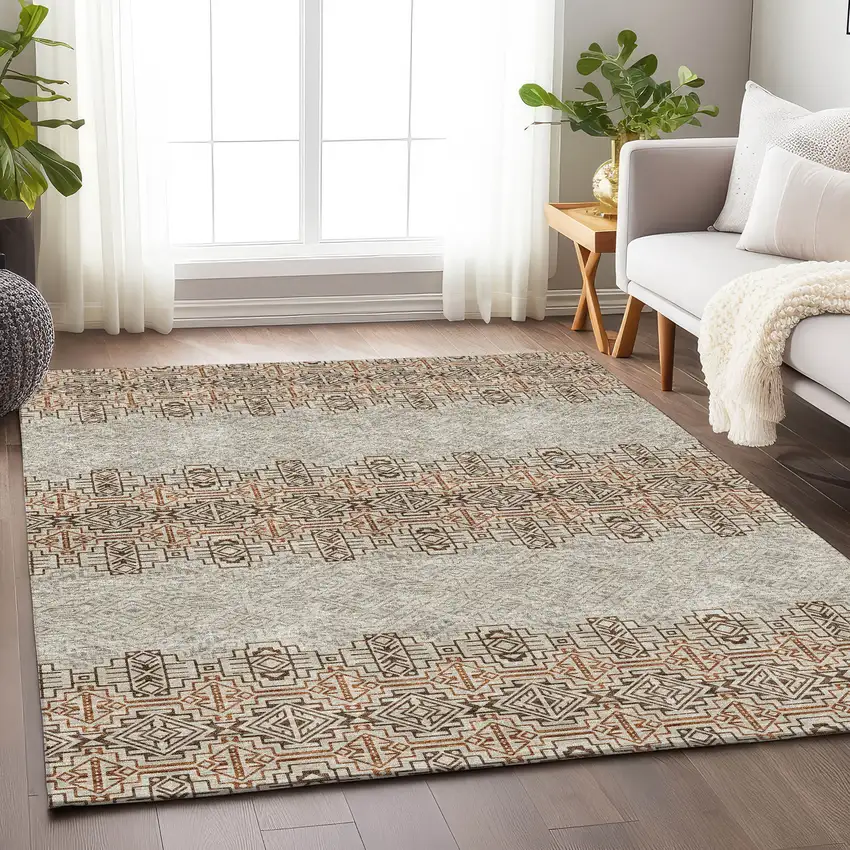 Brown And Beige Southwestern Washable Area Rug With UV Protection Photo 4