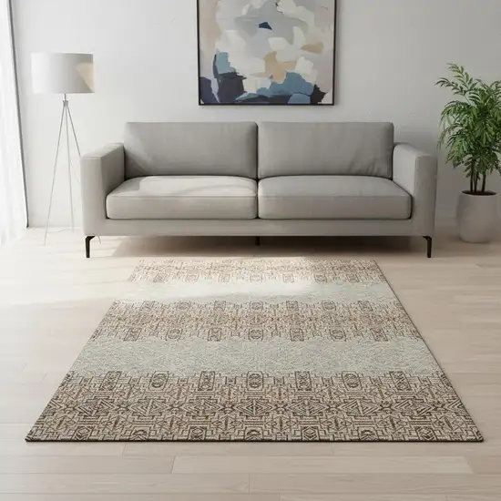 Brown And Beige Southwestern Washable Area Rug With UV Protection Photo 2