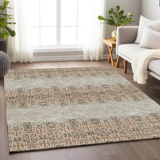 Brown And Beige Southwestern Washable Area Rug With UV Protection Photo 4