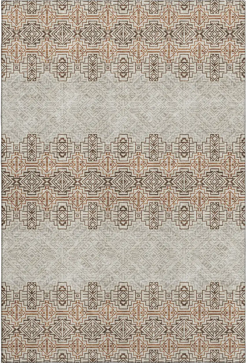 Brown And Beige Southwestern Washable Area Rug With UV Protection Photo 1