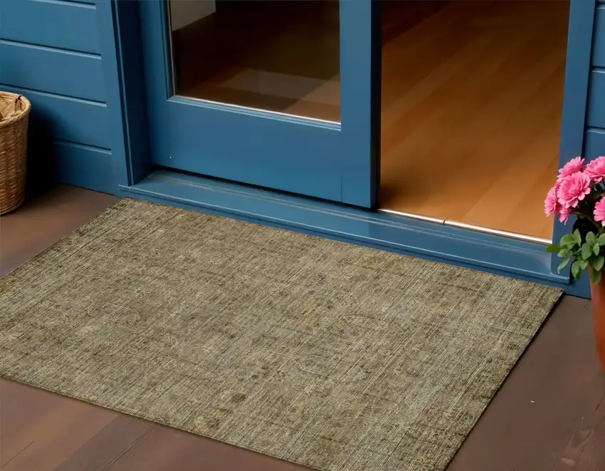Brown And Beige Southwestern Washable Indoor Outdoor Area Rug Photo 1