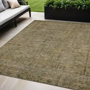 Photo of Brown And Beige Southwestern Washable Indoor Outdoor Area Rug