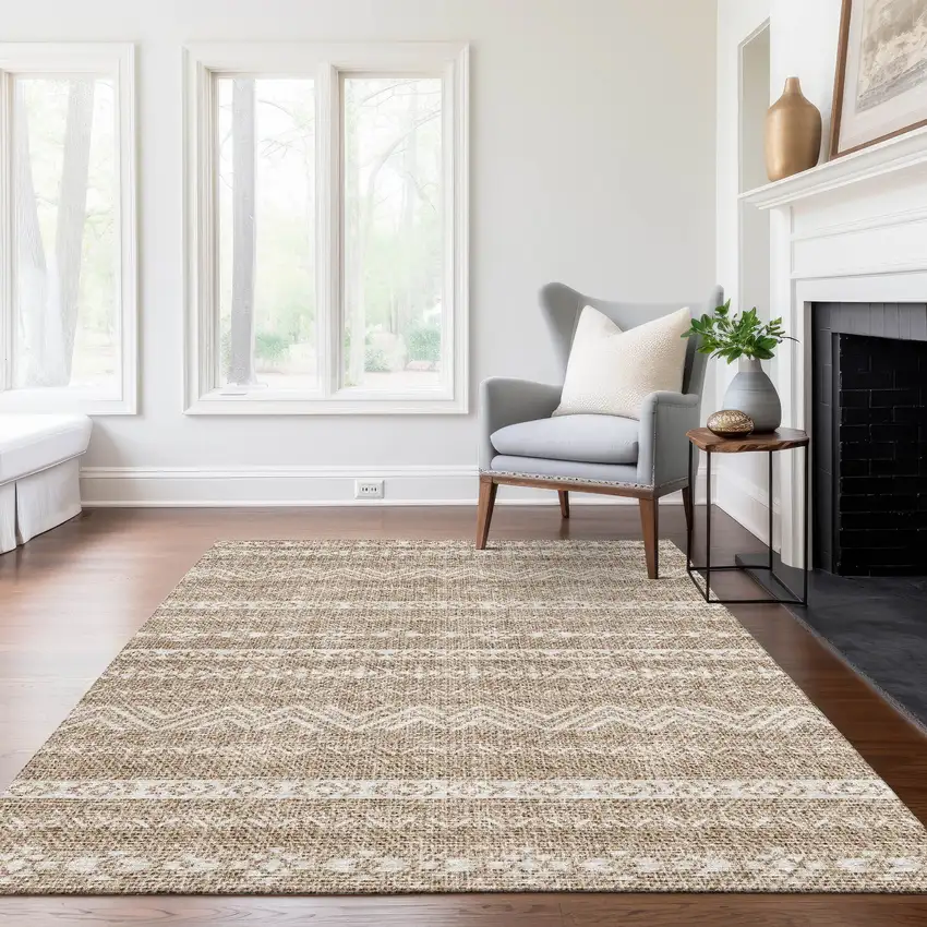 Brown And Beige Southwestern Washable Indoor Outdoor Area Rug Photo 7