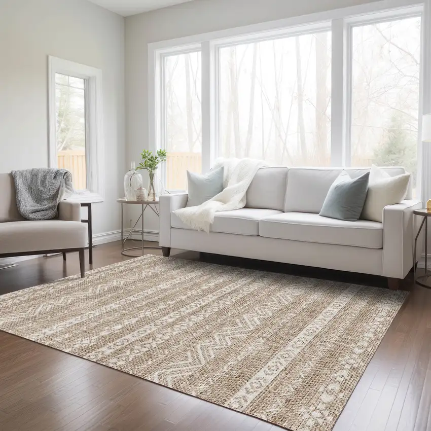 Brown And Beige Southwestern Washable Indoor Outdoor Area Rug Photo 8