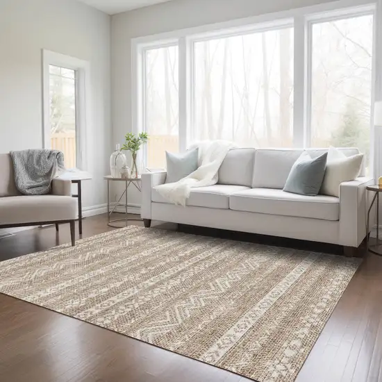 Brown And Beige Southwestern Washable Indoor Outdoor Area Rug Photo 8