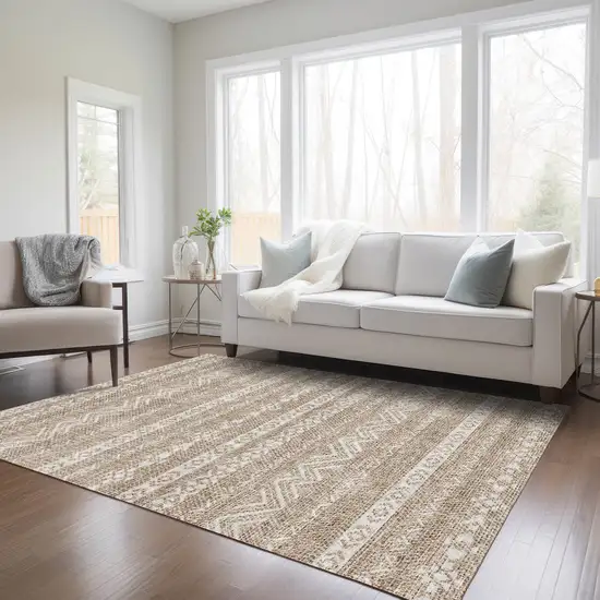 Brown And Beige Southwestern Washable Indoor Outdoor Area Rug Photo 8