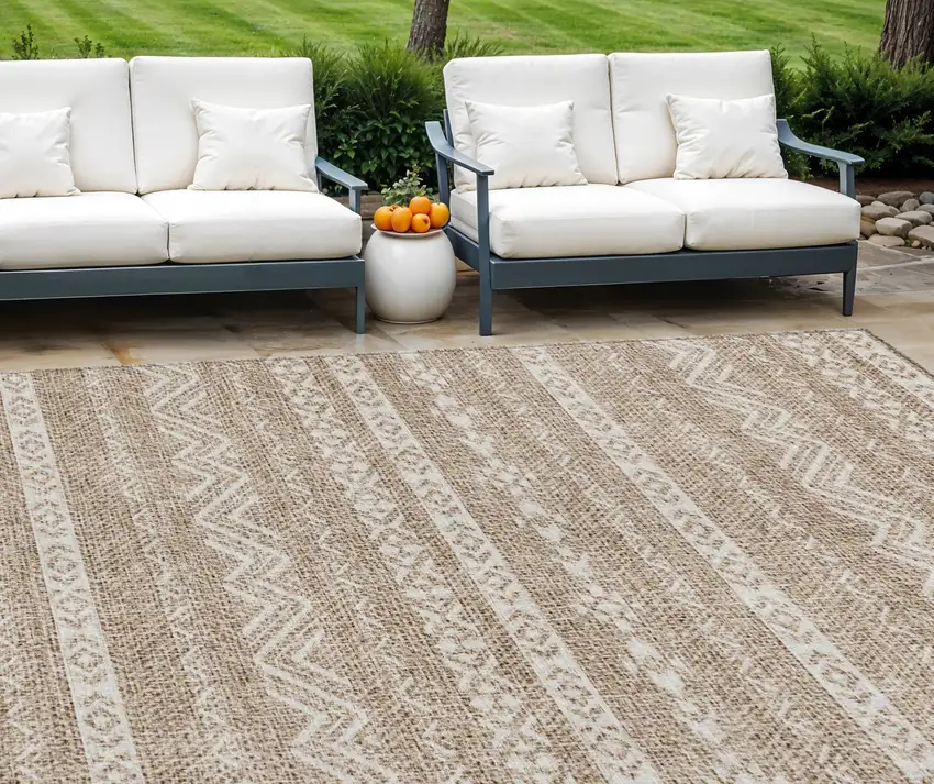 Brown And Beige Southwestern Washable Indoor Outdoor Area Rug Photo 1