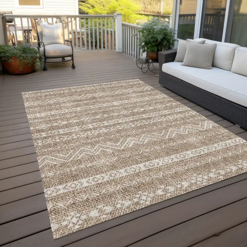 Brown And Beige Southwestern Washable Indoor Outdoor Area Rug Photo 9