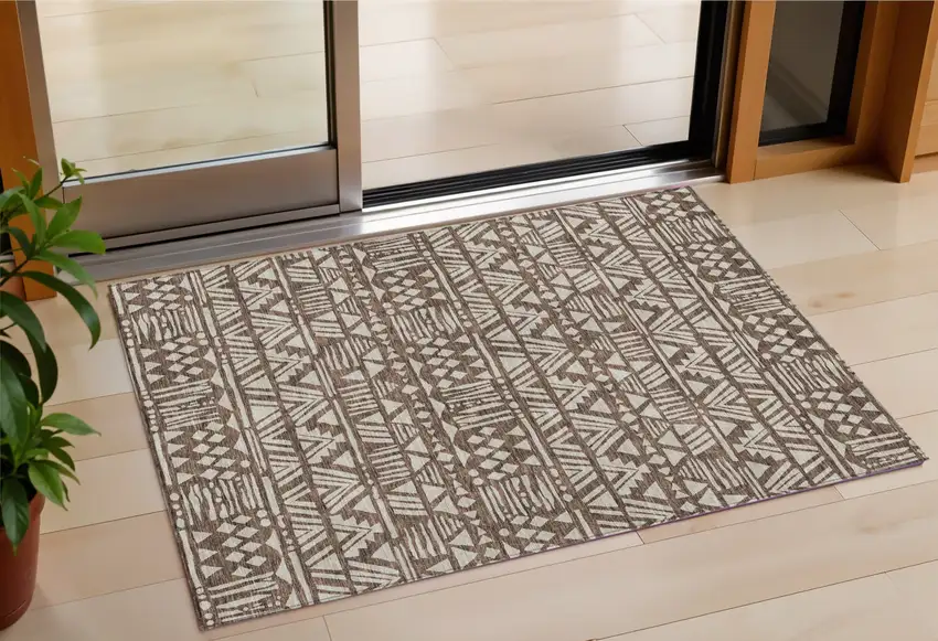 Brown And Beige Southwestern Washable Indoor Outdoor Area Rug Photo 1