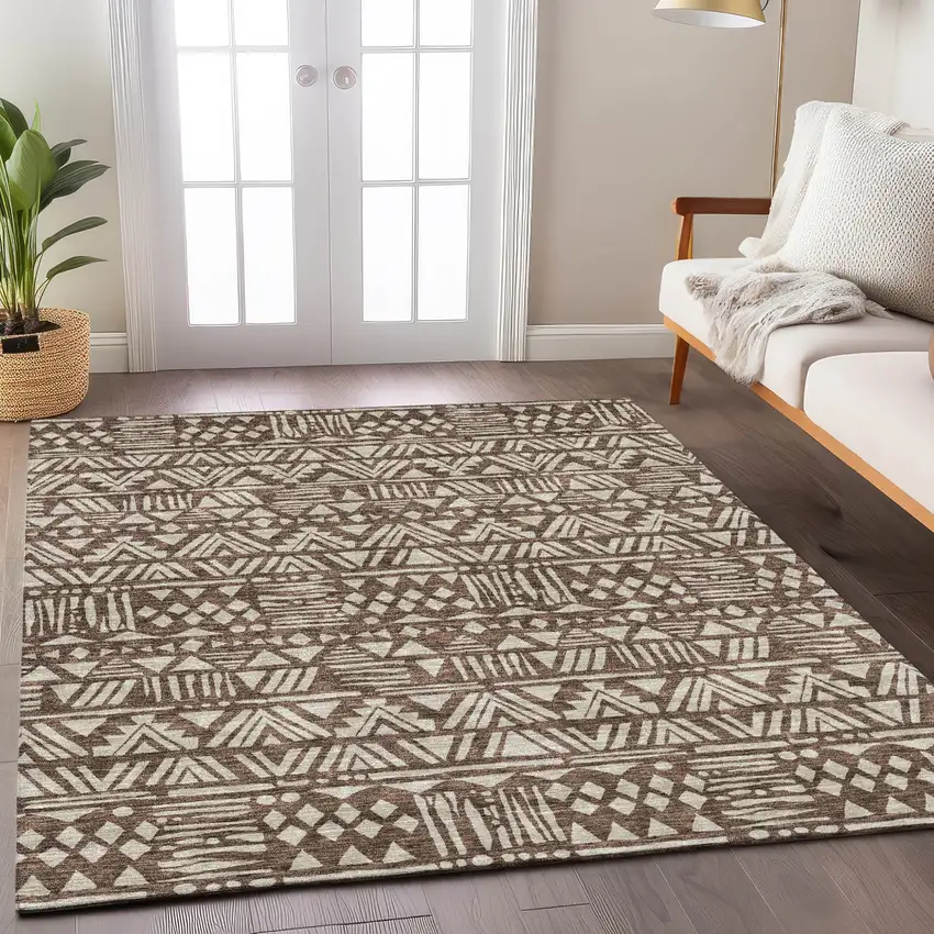 Brown And Beige Southwestern Washable Indoor Outdoor Area Rug Photo 9