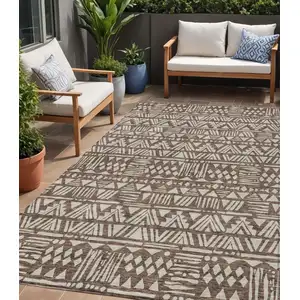 Photo of Brown And Beige Southwestern Washable Indoor Outdoor Area Rug