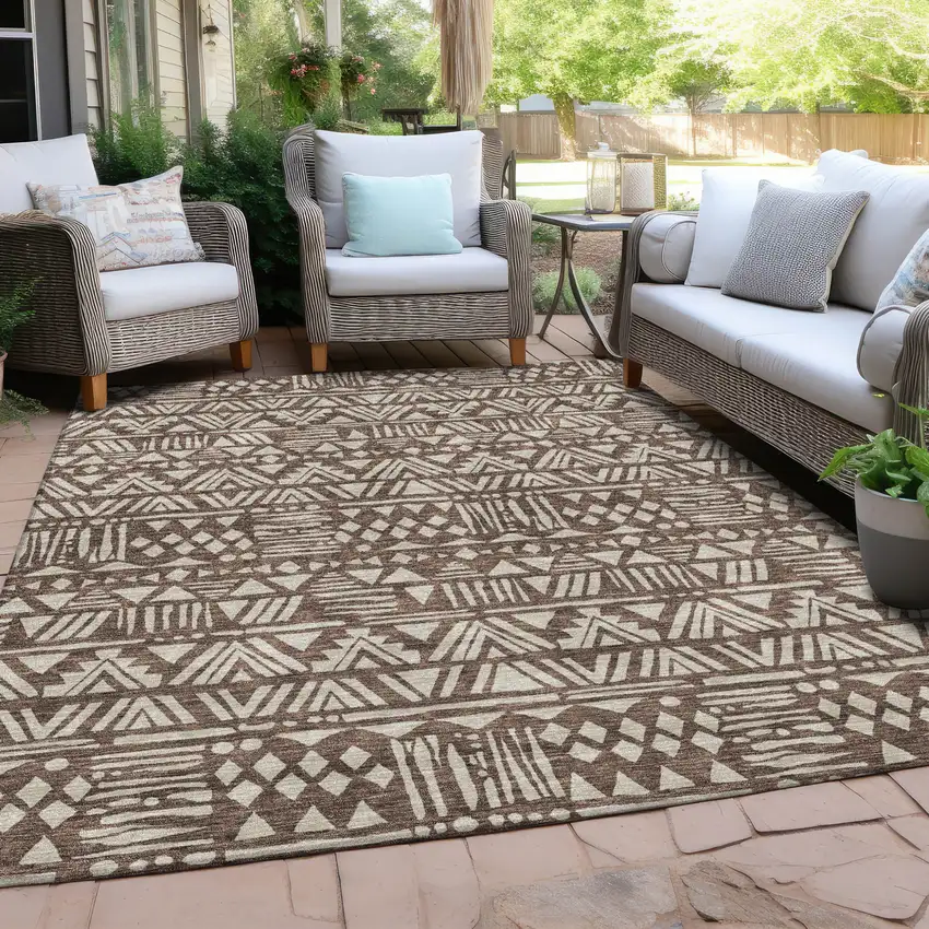 Brown And Beige Southwestern Washable Indoor Outdoor Area Rug Photo 9