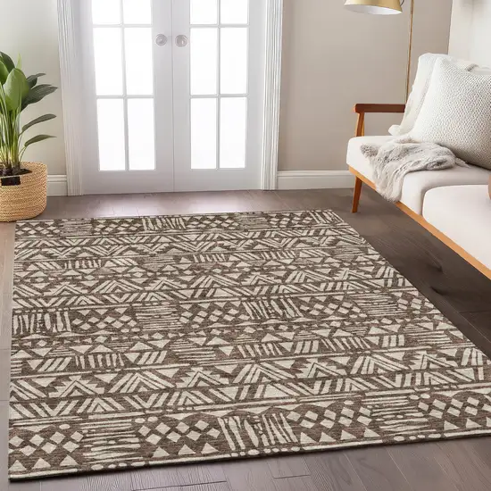 Brown And Beige Southwestern Washable Indoor Outdoor Area Rug Photo 9