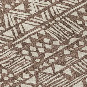 Photo of Brown And Beige Southwestern Washable Indoor Outdoor Area Rug