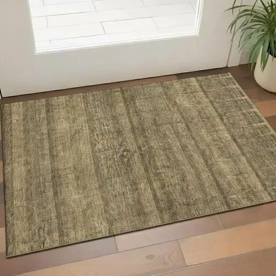 Brown And Beige Striped Washable Area Rug With UV Protection Photo 1