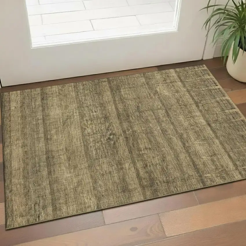 Brown And Beige Striped Washable Area Rug With UV Protection Photo 1