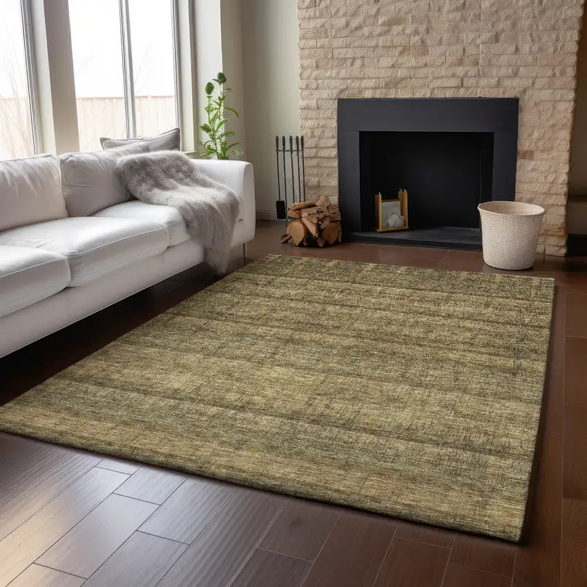 Brown And Beige Striped Washable Area Rug With UV Protection Photo 1