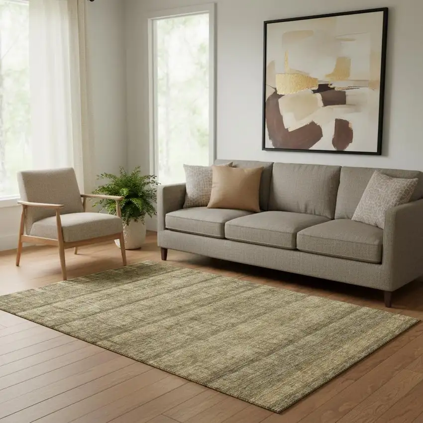 Brown And Beige Striped Washable Area Rug With UV Protection Photo 1