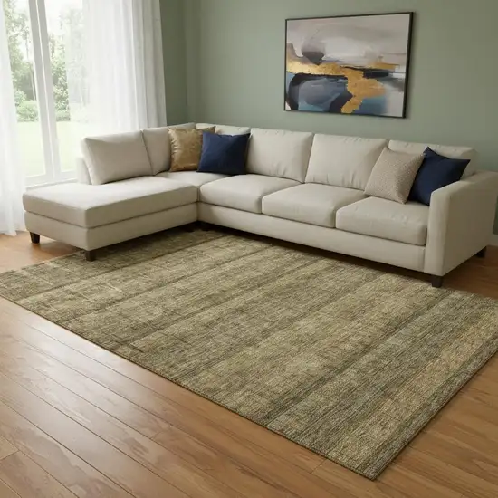 Brown And Beige Striped Washable Area Rug With UV Protection Photo 2