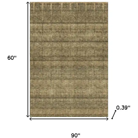 Brown And Beige Striped Washable Area Rug With UV Protection Photo 5