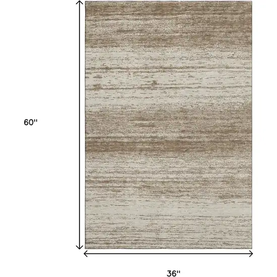 Brown And Beige Striped Washable Area Rug With UV Protection Photo 3