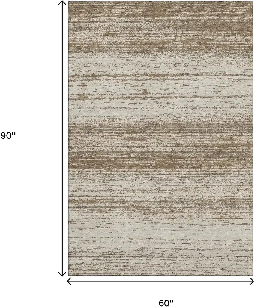 Brown And Beige Striped Washable Area Rug With UV Protection Photo 3